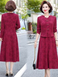 Fashionable Autumnal Long Sleeve Fake Two-Piece Dress A-Line Skirt for Middle-Aged Women Elegant Age-Defying plus Size Gown