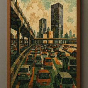 Tranh Nghệ thuật "Đường Cao Tốc Trên Cao Ở Hà Nội 2" VIETSMART ART - Acrylic trên toan vải 45 x 60cm