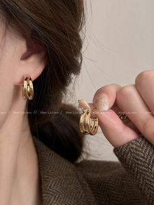 ต่างหูโลหะสองชั้นสไตล์เกาหลีสำหรับผู้หญิง เครื่องประดับแฟชั่น ต่างหูรูปวงกลมแบบเรียบง่ายและหรูหรา ต่างหูรูปวงกลมแบบใหม่