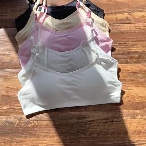 4pcs/Lot Teenage Girls Training Bras Seamless Middle High School Students Vest Bra Kids Children Back Buckle Bra Teens Underwear