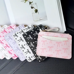 Zipper Wallet Card Holder PVC Cute Bow Coin Purse Slim Lightweight Women Girls Portable 蝴蝶结零钱包