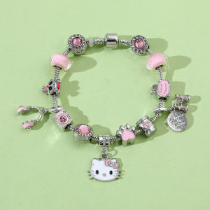 Sanrio Hello Kitty Crystal Beads Bracelet Pink Cat Claws Pendant Fashion Y2K Bangle for Women DIY Jewelry Hand Accessories