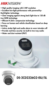 Hikvision DS-2CD2326G2-ISU/SL 2MP AcuSense Camera with Strobe Light & Audible Warning