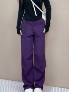 Purple High Waist Straight Leg Casual Pants Womens Spring Autumn Fashion Slimming Wide Leg Trousers Korean Style Commute