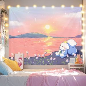 VIKAMA Watercolor Ocean Bear Tapestry Wall Art for Bedroom Living Room Decoration Blue Healing Floating Bear Star Love Warm