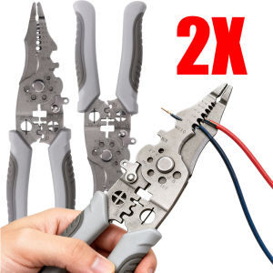 2pcs Practical Electrician Wire Twisting Stripper / Durable Heavy Duty Combination Pliers / Multifunctional Hand Tool for Cable Cutting Splitting and Terminal Crimping