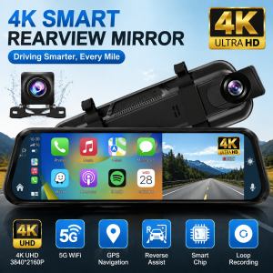 EKLEVA 10" Dash Cam 4K 3840*2160P Car Dvr Carplay Android Auto 5G WIFI AUX Stream RearView Mirror Dashcam Camera Drive Recorder FM