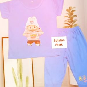 Setelan fashion anak Cewek dan Cowok usia 1-8 tahun Edisi Labubu Moschino bahan Babyterry