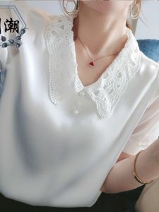 Loose V-Neck Short Sleeve Womens Chiffon Shirt Summer New Style Korean Version Design Sensation Small Audience Beautiful Top
