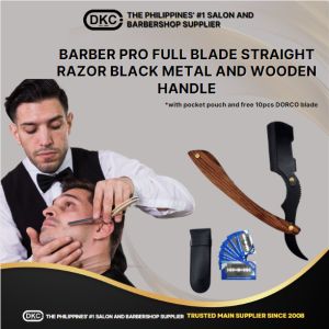 DKC Barber Pro Full Blade Straight Razor 15.5cm Wooden Razor with Pouch Professional Wooden Labaha for Salon and Barbershop