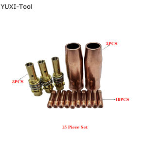 15Pcs 15AK Welding Torch Consumables 0.6mm 0.8mm 1.0mm 1.2mm MIG Torch Gas Nozzle Tip Holder of 15AK MIG MAG Welding Torch Copper Protective Shield