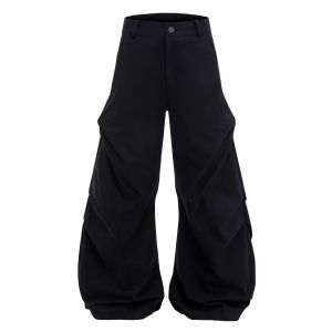 American Retro White Casual Mens West Pants Pressed Pleats Pure Color Loose Straight Floor-Length Wide Leg Long Trousers