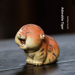 Premium Purple Clay Tea Pet Cute Tiger Decoration Tea Table Tea Tray Desktop Accessories Handmade Soft Cute Healing Element