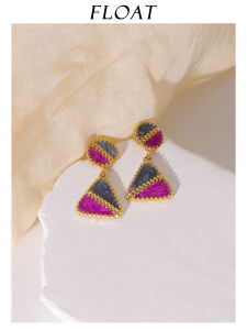 Vintage Revival Color Block Grey Purple Womens Earrings Fashionable Retro Floating Wave Alloy Jewelry Fresh out Now