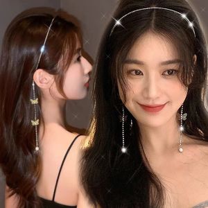 Super Fairy Butterfly Tassel Hairband with Sweet Pearls Shiny Pendant Hairband Wedding Banquet Fashion Head Band Hair Accessories