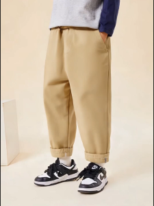 LJMOFA Kids Casual Cotton Pants for Boy 3-8 Yrs Fashionable Single Color Long Straight Pants for Kids