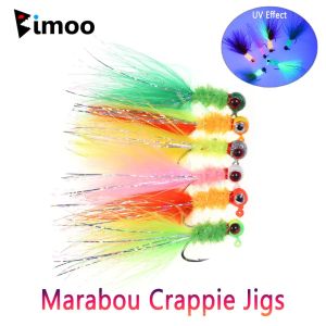 Bimoo 6pcs #6 Marabou Crappie Jig Fishing Lures Lifelike Jig Head Jig Hooks 1.05g Hair Jig Bait Bass Trout Pike Salmon Fishing