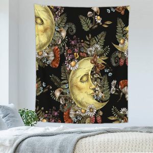 VIKAMA Witchy Herbology Celestial Moon Tapestry Vintage Botanical Wall Hanging Dark Academia Cottagecore Room Decor