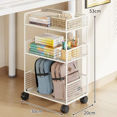 Book Storage Rack with Wheels Movable Book Shelf Multiple Layers