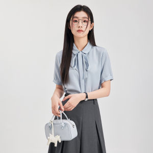 Short Sleeve Blue Bow-Tie blouse