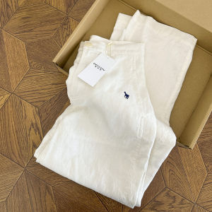 กางเกงขายาวทรงหลวมเอวสูงผ้าลินินแท้ระบายอากาศได้ดีสำหรับผู้หญิงในฤดูใบไม้ผลิและฤดูใบไม้ร่วง กางเกงขายาวทรงหลวมสบายๆ ทรงสลิมฟิต ปิดด้วยกระดุม ทรงหลวม ทรงหลวม