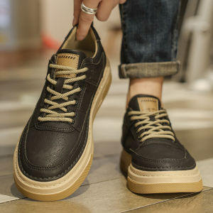 Mens Casual Leather Shoes 2025 New Autumn Winter Black Sport Board Shoes High-End Feeling Daily Wear Comfortable Breathable