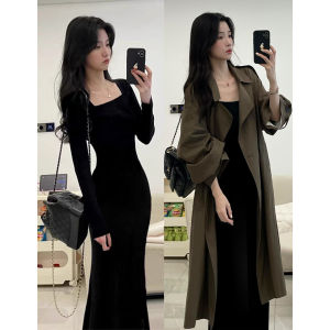 SUHUIQIAN | Black Slim-Fit Knit Fish-Tail Maxi Dress