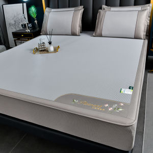 Argy Wormwood Viscose Fiber Mat Fitted Sheet Three-Piece Set Soft Summer Sleeping Mat Ice Rattan Mat Cool Feeling Double Summer Simplicity Foldable Straw Mat