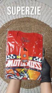 Baju anak cowok lengan pendek karakter kendaraan motor superzie MOTOCROS warna merah bahan adem