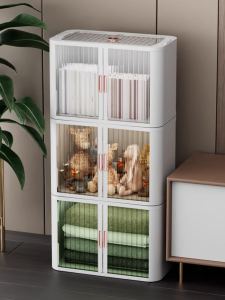 Foldable Kitchen Toy Storage Box Curtain Door Design Home Wardrobe Organizer Cabinet Shelf Durable Fabric Easy to Clean