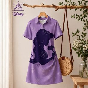 Disney | Anime Womens Disney Princess Print Polo Collar Mini Dress Beach Clothes New Summer Dresses for Woman A-line Streetwear Fashion