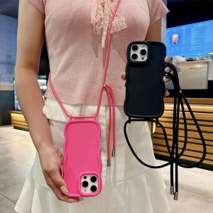 Crossbody Lanyard Case For iPhone 17 Air 16 Pro Max 15 14 13 Wave Edge Frame Adjustable Necklace Strap Rope Soft Silicone Cover