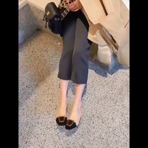 2023 Korean Fashion Retro Apricot Close Classy Office Shoes For Ladies With Block Heel 2 inches