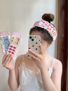 Băng Đô Tóc Dạng Dáng Chất Liệu Vải Dệt Kim Phối Ren Băng Đô Rửa Mặt Họa Tiết Hoa Màu Sắc Ngọt Ngào Phong Cách Hàn Quốc TIDO TI DO