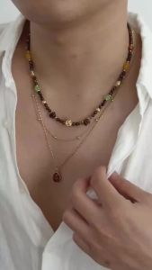 Ingemark 3Pcs/Set Vintage Water Drop Stone Pendant Necklace for Men Trendy Irregular Geometry CCB Beads Chain New Jewelry Gifts