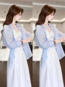 ทันสมัย นุ่ม ผ้าไหม ผู้หญิง ฤดูร้อน เสื้อแจ๊กเก็ตป้องกันแสงแดด Light เสื้อแจ็คเก็ต บาง เสื้อท่อนบน ฝาครอบ เรียบหรู เสื้อผ้าทํางานเย็บปะติดปะต่อกัน