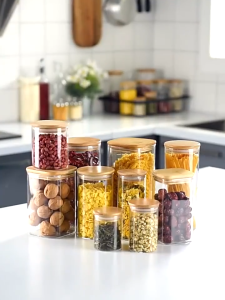 Home Savvy Round Glass Jar with Airtight Wooden Lid Food Organizer