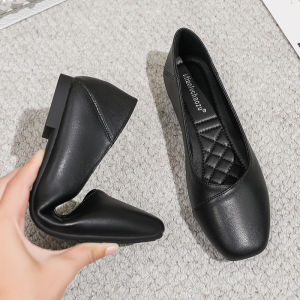 Black Flat Head Single Shoes for Women Spring Autumn Commute Style Slip-On Flats Office Work Shoes Low Cut Casual Footwear