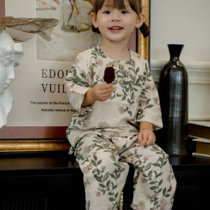 ชุดอยู่บ้านเด็กใยไผ่แขนสั้นชุดบาง ฤดูร้อน เสื้อผ้าเครื่องปรับอากาศ เด็กทารก ชุดนอน สไตล์ลำลอง ผ้าสบาย