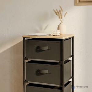 4-Layer Fabric Drawer Storage Cabinet – Laminated Wood Top Organizer with Tubular Steel Frame | Clothes Organizer Cabinet | Space Saving Drawer Storage
