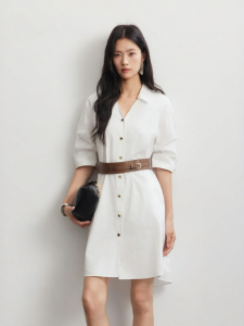 Vero Moda | Summer Autumn Belted Collared Button Plain Shirt Dress