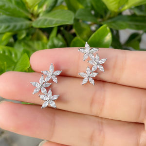 SEQUITO Delicate Women Ear Jewelry White Gold Plated Inlay Marquise Cut AAAAA Cubic Zirconia Flower Shape Stud Earrings for Wedding Party SE845