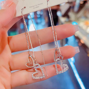 Sweet Style Double Heart Tassel Earrings New 2024 Fashion Accessories Simple Versatile Popular Internet Celebrity Earrings