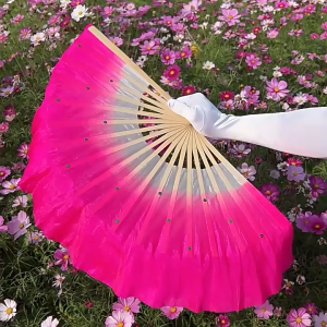 CANAMEK พัดไม้ไผ่สำหรับระบำหน้าท้องแบบสั้นของจีนขนาด30ซม. + 10 20ซม. ม่านไหมครึ่งวงกลมพัดสำหรับระบำหน้าท้องผ้าแห้งสำหรับผู้ใหญ่