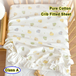 เปลผ้าฝ้ายบริสุทธิ์ผ้าปูที่นอนพอดีเตียงเด็กทารกพิมพ์ลายผ้าคลุมฟูกระบายอากาศได้ดีตัวป้องกันผ้าคลุมเตียง