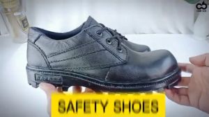Sepatu safety pria ujung besi proyek keselamatan kerja security pendek ukuran Jumbo kulit hitam