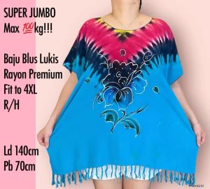 MUAT 80-100KG!!! BAJU BALI BLUS LUKIS JUMBO LD 140 FIT TO 4XL RONCE/H REAL PICT