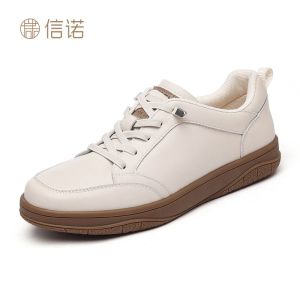 Signew 2025 Spring New Style Flat Bottom Soft Sole Casual Leather Womens Shoes Versatile Comfortable Fashionable Slip-On Sneakers
