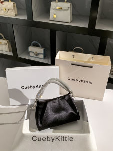 Cueby Kittie Diamond Embellished Satin Evening Bag Womens Single Shoulder Handbag Stylish Small Square Bag for Casual Occasions