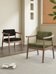 Vintage Style Solid White Willow Wood President Chair Living Room Home Use Corduroy Soft Padded Dining Chair with Armrests